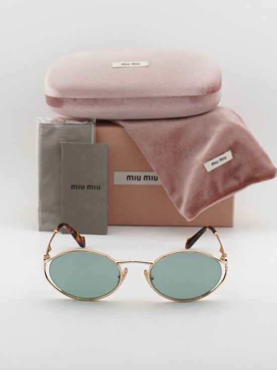 Miu Miu MU52YS 5AK04M Oval Sunglasses – Gold\\Green Mirror Internal Silver main image 4